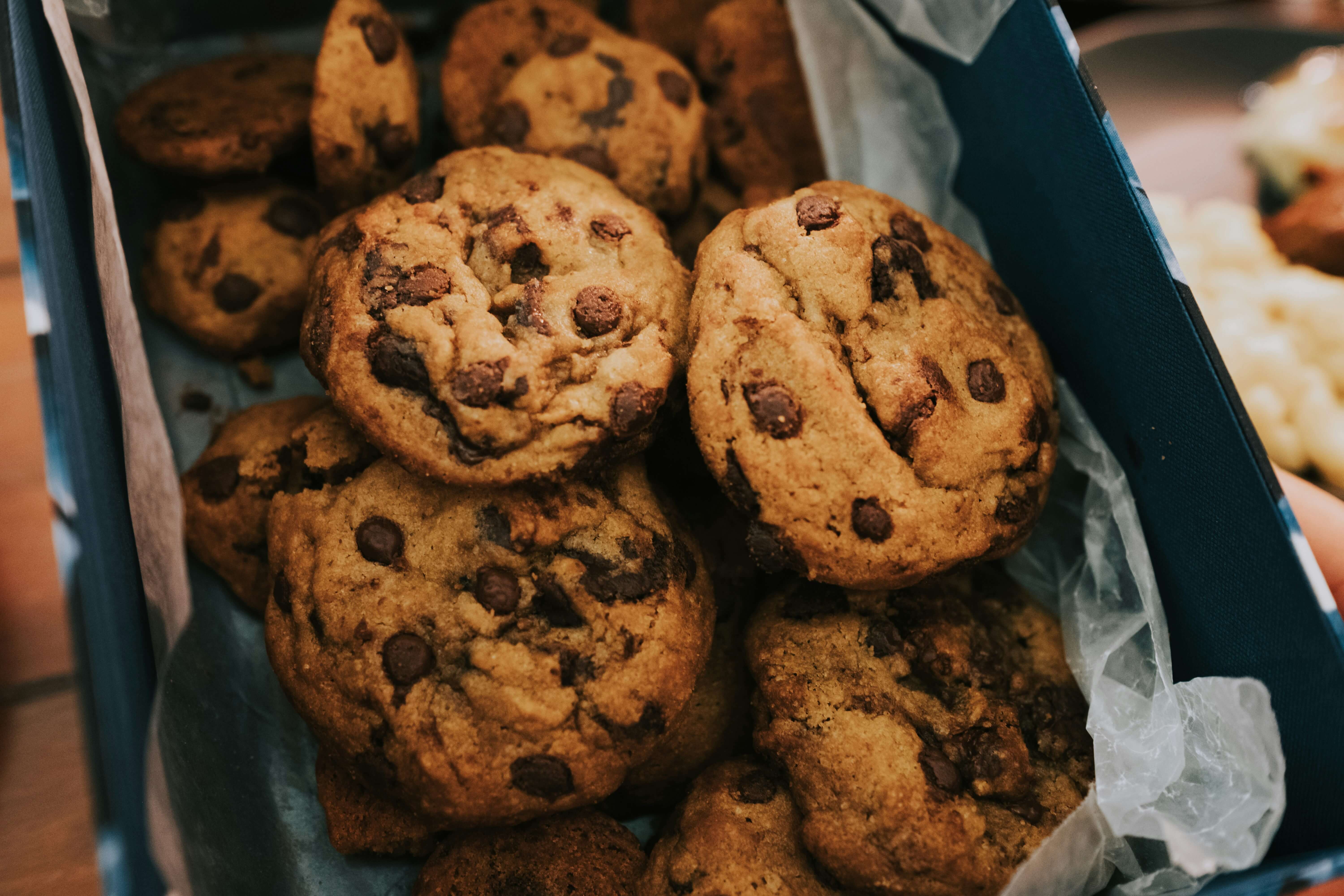 chocolate chip cookies in a box