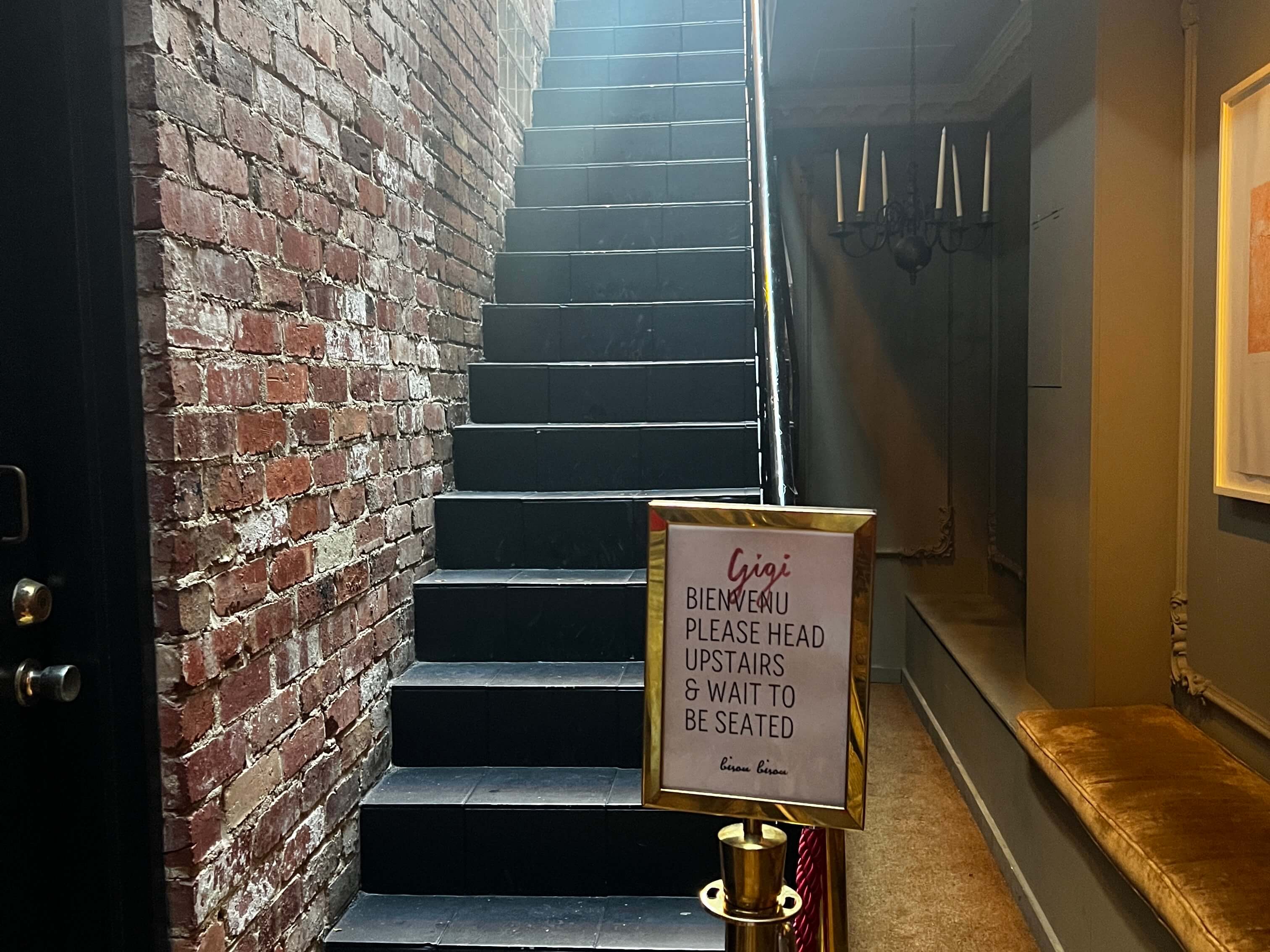 Stairs leading up to quaint Melbourne French Brasserie